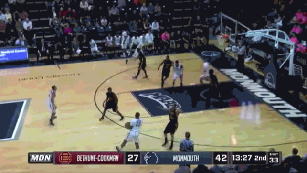 Collin Stewart throws down an alley oop against Bethune-Cookman Friday.